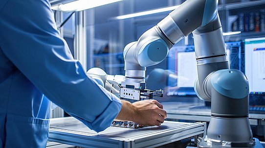 kollaborativer Roboter interagiert mit Mensch